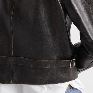 <b>Men's</b> Vintage Nappa <b>Leather</b> <b>Jacket</b> Luxury Goatskin <b>Leather</b> Zip Up Blouson <b>Jacket</b> custom OEM <b>leather</b> good manufacturer - Product Image 4