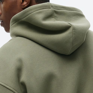 Sudadera con Capucha y Cierre para Hombre, Color Verde Oliva, Corte Holgado, Informal, de Algodón Tejido, Color Sólido, Transpirable, para Otoño - Product Image 6