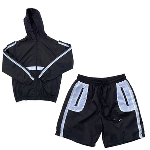 High Quality Street Wear Zipper Windbreaker <b>Shorts</b> <b>Sets</b> Slim Fit Sportswear Men 2 Piece Windbreaker <b>Shorts</b> <b>Set</b> In Solid Color - Product Image 4