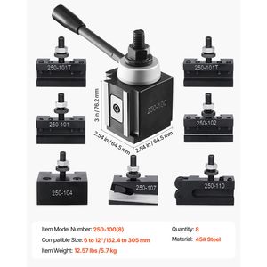 Set di 8 Portautensili a Cambio Rapido per Tornio con Portautensili a Cuneo per Utensili da Tornitura (Nuovo) - Product Image 3