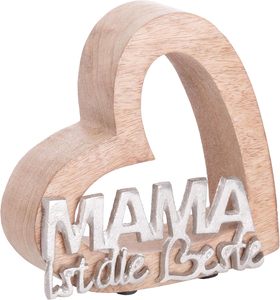 Décoration en bois en forme de cœur avec lettres argentées « Mama Ist Die Beste », décoration de table, style rustique, cadeau pour la fête des mères - Product Image 1