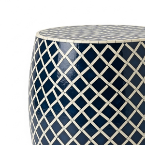 Table d'appoint industrielle en os incrusté, couleur personnalisée, motif géométrique en treillis, tabouret tambour fait main pour entrée et chambre à coucher - Vente en gros - Product Image 5