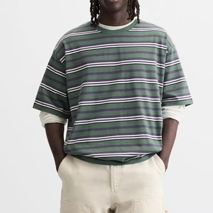 T-shirt Ringer Cropped Boxy à Col Rond de Haute Qualité pour Hommes, Impression Sérigraphique Personnalisée, 100% Coton Lourd, T-shirt Oversize à Motif - Product Image 4