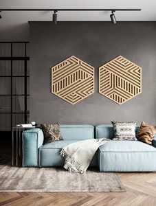 Panneau mural en bois géométrique moderne, décoration murale en bois artisanale pour salon, chambre et décoration intérieure - Product Image 1