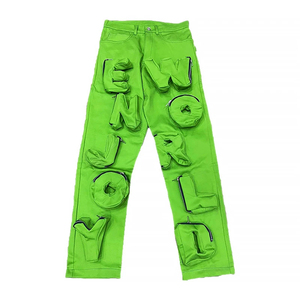 Pantalon de jogging évasé en molleton léger, style streetwear, avec motifs imprimés personnalisés, effet délavé à l'acide, coupe vintage et décontractée - Product Image 2