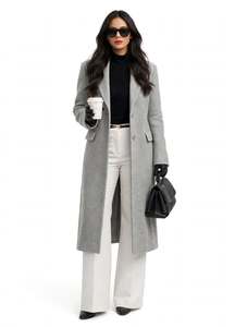 Manteau Trench Minimaliste en Laine Whiteaura International, Manches Longues, Col Rabattu, Bouton Unique, Couleur Unie, Vêtement d'Extérieur Chaud pour l'Automne - Product Image 6