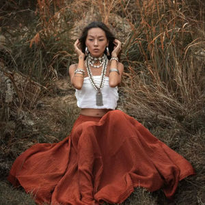 Falda larga de gasa de algodón orgánico para mujer, falda larga estilo bohemio, ligera y transpirable, falda de verano - Product Image 1