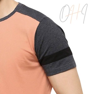Camiseta Raglán Extra Grande para Hombre, con Bloques de Color, en Tonos Melocotón y Gris Carbón, Tie-Dye, 100% Algodón, Transpirable - Product Image 3