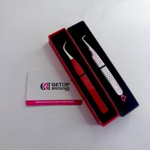Pince à épiler professionnelle pour extensions de cils, personnalisée, rouge et blanche, en acier inoxydable, marque privée, vente en gros - Product Image 5