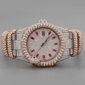 Reloj de Acero Inoxidable con Diamantes de Moissanita Personalizados, Esfera Romana Bicolor, Fecha Automática, Diseño de Serpiente, con Incrustaciones, Pasa la Prueba del Diamante VVS, Estilo Hip - Product Image 1