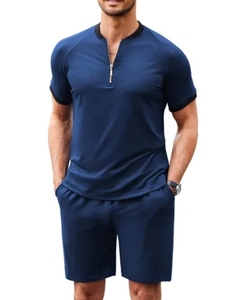 Ensemble de survêtement d'été personnalisé pour homme : T-shirt en coton à quart de zip et short – Tenue décontractée 2 pièces – Vente en gros OEM Streetwear - Product Image 4
