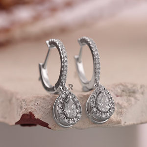 Pear Shape Custom <b>Earring</b> 2ct Lab Grown Diamond 10k 14k 18k Gold & Platinum 950 Halo Drop <b>Earrings</b> for Women <b>Fine</b> <b>Earrings</b> - Product Image 5