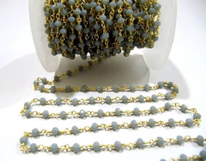 Cadena de rosario de cuentas facetadas de piedra lunar gris de 3-4 mm, cadena hecha a mano con cuentas de piedra lunar - Product Image 1