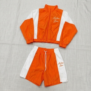 Custom Logo <b>Women</b> Windbreaker Shorts Set Wholesale Blank Orange Tracksuit Two Piece Zipper <b>Jacket</b> Activewear Casual Solid - Product Image 1