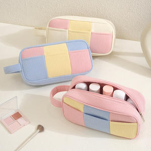 Grande trousse de maquillage en velours côtelé, organiseur de cosmétiques portable avec poignée - Product Image 3