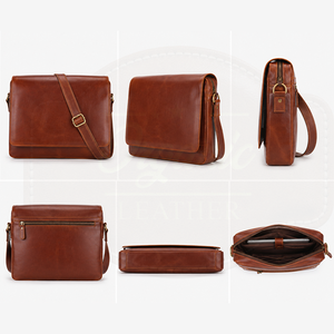 Sac bandoulière unisexe élégant en cuir véritable vieilli de qualité supérieure ORAGANIC LEATHER, idéal pour les affaires - Product Image 6