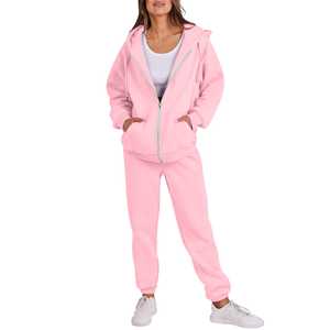 Conjunto Deportivo de Dos Piezas para Mujer, Diseño Moderno, Pantalones Anchos y Sudadera con Capucha, Estampado Sólido - Product Image 3