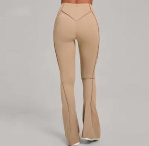 Eco-Friendly <b>High</b> <b>Waist</b> Full Length Solid Knitted Spandex Sporty Women's <b>Flared</b> Stretch Seamless <b>Leggings</b> - Product Image 2
