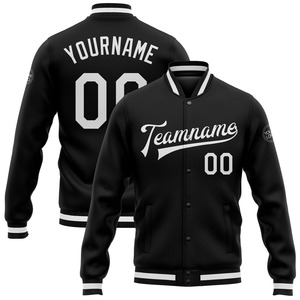 Custom Sublimation Uniform Black White <b>Bomber</b> <b>Varsity</b> Letterman <b>Jacket</b> Full Snap Button Casual Fashion Sports Outerwear - Product Image 1