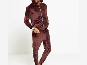Mens Velvet <b>Velour</b> Winter <b>Tracksuit</b> Premium 2PCS Full Zip Jacket Sweatpants Breathable Solid Acid Wash Casual Fleece Adjustable - Product Image 6