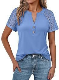 Haut de base léger pour femme, idéal pour l'été, couleur unie, style décontracté, manches courtes, accents en dentelle et polyester doux - Product Image 2