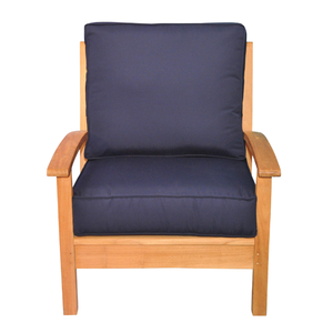 Fauteuil d'extérieur en teck avec coussins bleu marine, structure en bois massif, résistant aux intempéries, mobilier de jardin, une place - Product Image 1