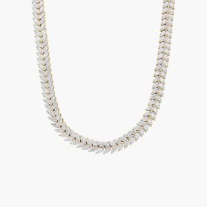 Two Row Tennis <b>Necklace</b> With 18.85 CTW Marquise Cut Lab-Grown Diamonds In Yellow Gold - Product Image 1