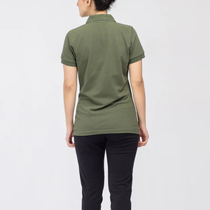 Polo à manches courtes vert olive pour femme Coupe classique Couleur unie 100% coton Tissu Oxford - Product Image 2