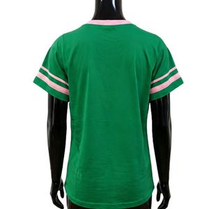 เสื้อยืดคอวีลายทางสีเขียวชมพู แขนสั้น สไตล์ลำลอง พิมพ์ลายตัวอักษร แฟชั่นสตรีทแวร์ เสื้อผ้าผู้หญิงทันสมัย - Product Image 4