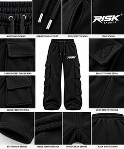 Pantalon cargo pour homme, noir, poids lourd, style streetwear, avec cordon de serrage, taille élastique et plusieurs poches - Product Image 5