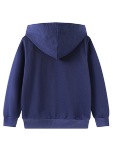 Navy Blue Hooded Sweatshirt Children 100% Cotton Fleece Knitted Casual Breathable Autumn Wear Boys Hoodie Machine Washable - Product Image 2