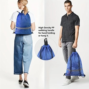 Large Capacity Mesh <b>Drawstring</b> <b>Backpack</b> Sports Gym Beach Travel Bag Lightweight Blue Black Swim Storage Sack - Product Image 4
