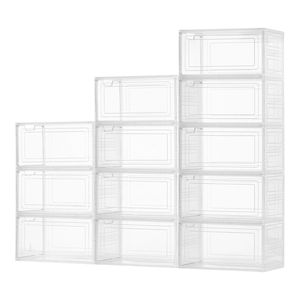 Set di 12 Scatole Trasparenti Impilabili per Scarpe con Porta Magnetica, Organizzatori per Sneakers Taglia 13 USA, Contenitori in Plastica - Product Image 1