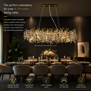 Lampadario Moderno di Lusso Rettangolare in Cristallo K9 con Controllo Touch, Lampada a Sospensione a Foglia d'Oro con LED G9 <span class=keywords><strong>per</strong></span> Tavolo da Pranzo, Garanzia 3 Anni - Product Image 1