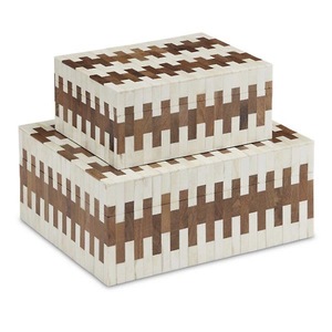 กล่องใส่เครื่องประดับตกแต่ง MDF สีน้ำตาลขาว รูปทรงสี่เหลี่ยมผืนผ้า สำหรับจัดเก็บเครื่องประดับ ใช้ในบ้าน สำนักงาน หรือเทศกาลวันขอบคุณพระเจ้า - Product Image 3