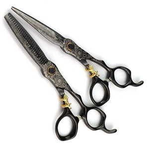 New Barber Scissors Fashion 6 to 7.5 Inch Bearing <b>Screw</b> Black Beauty <b>Flat</b> Tooth Hair Cutting Scissors with Stainless Steel - Product Image 1