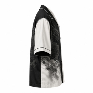 Chemise de bowling personnalisée avec motif dragon Y2K pour homme, noire et blanche, coupe oversize, col camp, streetwear, boutonnée, vente en gros - Product Image 4