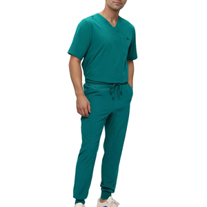 Conjunto de uniforme médico de enfermería con cuello en V para hombre, con pantalones de pierna recta, top y pantalones médicos a pedido. - Product Image 1