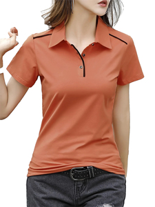 Polo de Manga Corta para Mujer, Color Sólido, Casual, Transpirable, Tejido, 100% Poliéster, Naranja, Polo Premium, ODM OEM - Product Image 1