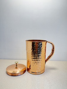 Carafe à eau en cuivre pur martelé de qualité supérieure 1250 ml, pichet artisanal à fossettes, poli miroir, articles ménagers, vaisselle, serveur de boissons - Product Image 4