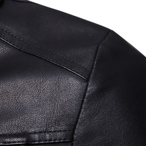 Autumn and Winter New Slim-Fit Lapel Tooling Plus Fleece Thickened Short Leather Jacket Fashion Youth Motorcycle jacket for <b>men</b> - Product Image 5