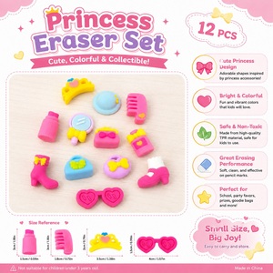 Juego de papelería, juego de borradores de dibujos animados, borradores de goma novedosos de plástico rosa, amarillo y azul para la escuela, oficina, regalo - Product Image 6