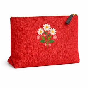 Bolso de mano grande ecológico de yute Bengal GI con estampado floral rojo hecho a mano en India - Product Image 1