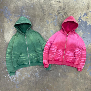 Custom Vintage Acid Wash <b>Men</b> Sweatshirts Sun Faded Zipper French Terry Streetwear Oversized Zip <b>Pullover</b> Hoodie for Man - Product Image 3