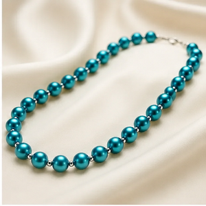Collar Clásico de Perlas de Vidrio Turquesa, Gargantilla de Cuentas Redondas, Joyería Elegante, Regalo para Mujer - Product Image 2