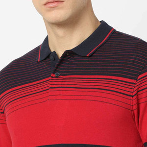 Polo de punto a rayas rojo y azul marino para hombre, manga corta, diseño casual con bloques de color, corte regular - Product Image 5