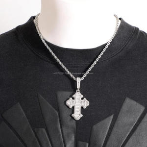 Fashion Hip Hop Cross Pendant Necklace with VVS Moissanite Diamonds and 925 Sterling Silver - Product Image 4