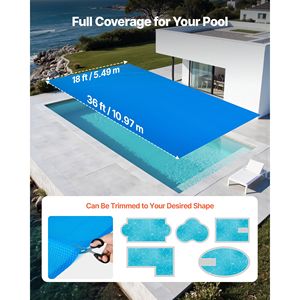 Copertura Solare Rettangolare per Piscina 36 x 18 piedi, Telo a Bolle in PVC da 8 Mil con Assorbimento di Calore Diurno per Piscine - Product Image 2