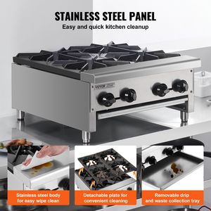 Cuisinière à gaz commerciale en acier inoxydable, 4 brûleurs, pour comptoir, au propane ou au gaz naturel, équipement de cuisson professionnel - Product Image 5