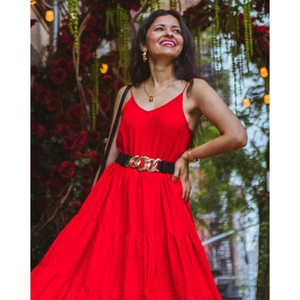 Vestido de Algodón Elio XS, Transpirable, Estilo Simple, Color Rojo, Cintura Natural, Silueta en A, Tirantes Finos, para Fiesta - Product Image 3